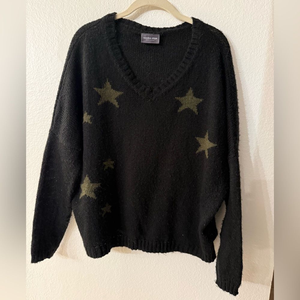 Wooden Ships Oversized Black/Green Stars Sweater Size S/M